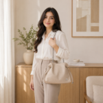 Women's Premium Cream Leather Shoulder Bag - Image 3