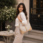 Beige Canvas & PU Hobo Shoulder Bag - Image 4