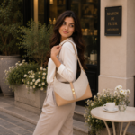 Beige Canvas & PU Hobo Shoulder Bag - Image 3