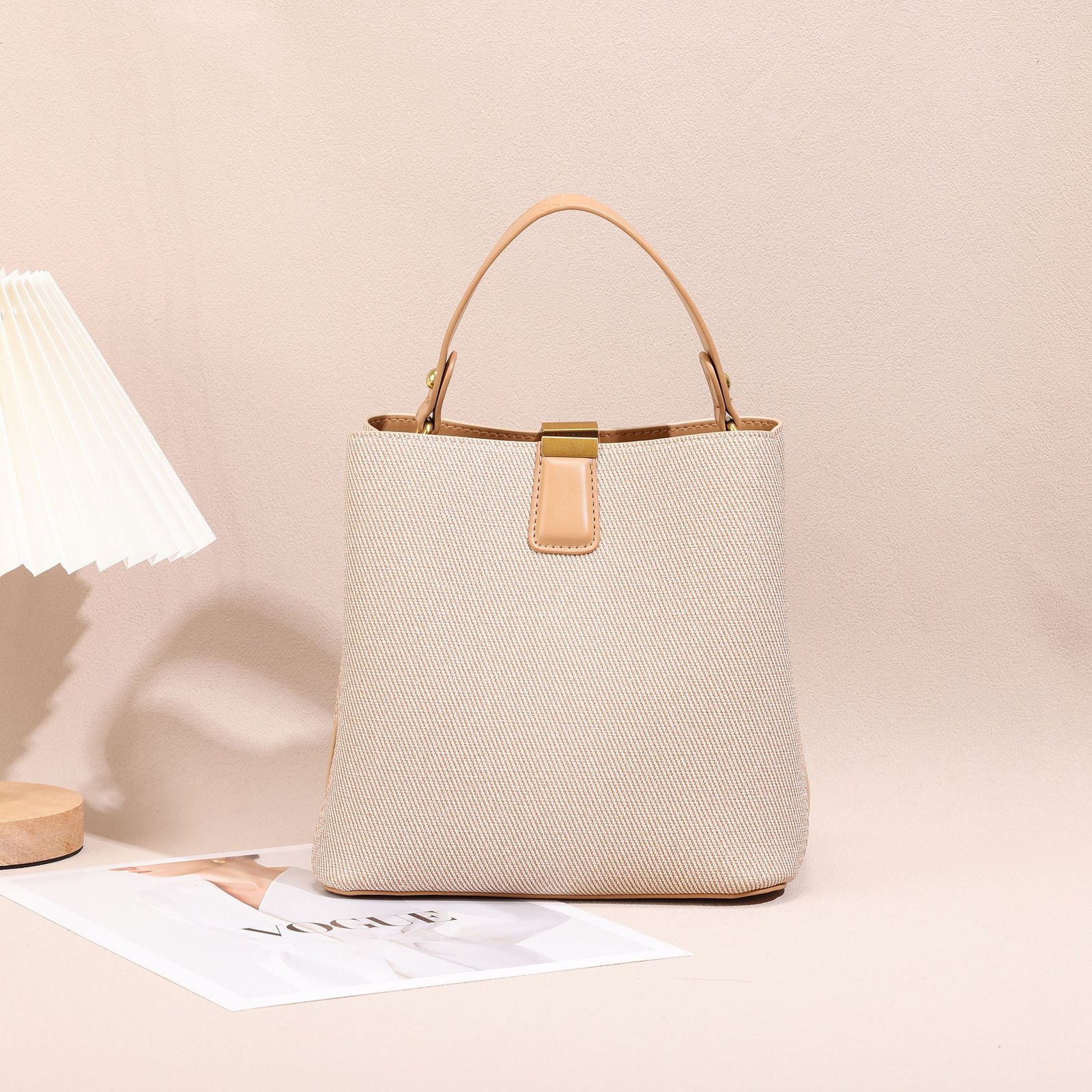 WhatsApp Image 2026-06-26 at 11.21.28 PM Beige Canvas Top-Handle Bucket Bag - Image 1